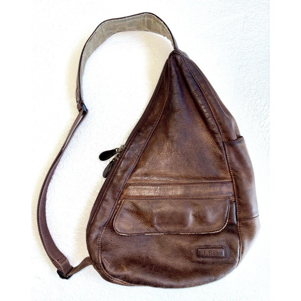 LL Bean Ameribag Leather Dark Brown Healthy Back Crossbody Sling Bag Backpack